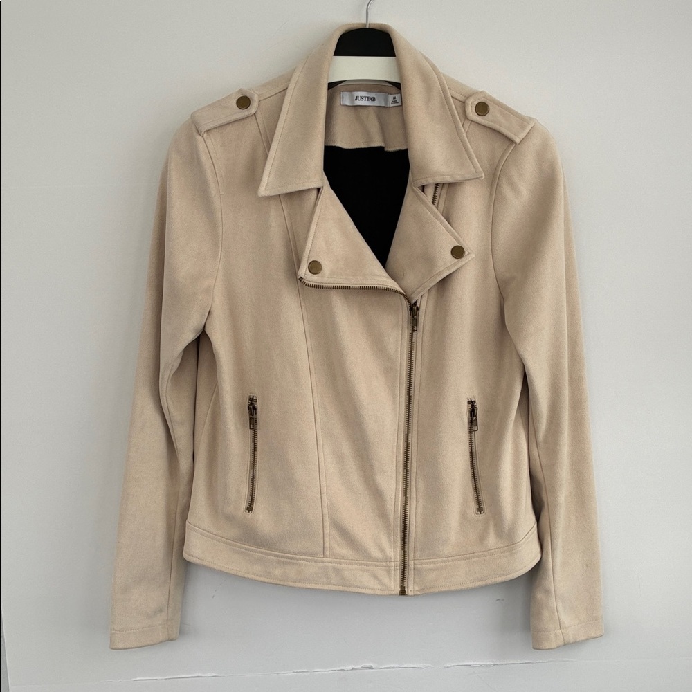 JustFab Women's Cream Beige Faux Suede Jacket Medium